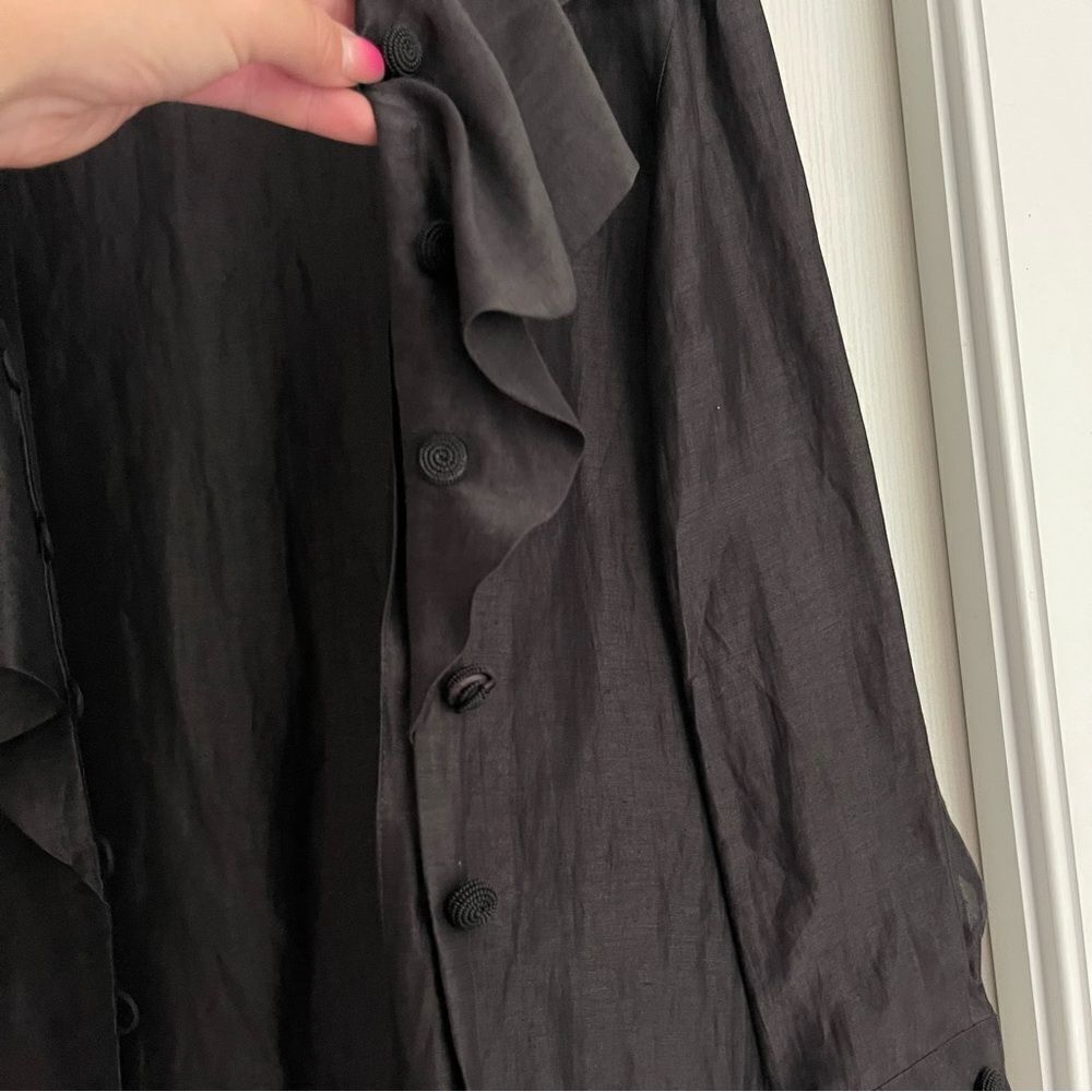 Lightweight Black Button Up Ruffled Blouse - Picture 2 of 7
